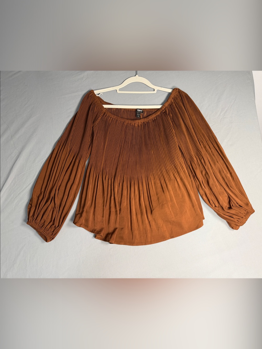 Express Pleated Long-Sleeve Blouse - Rust Brown